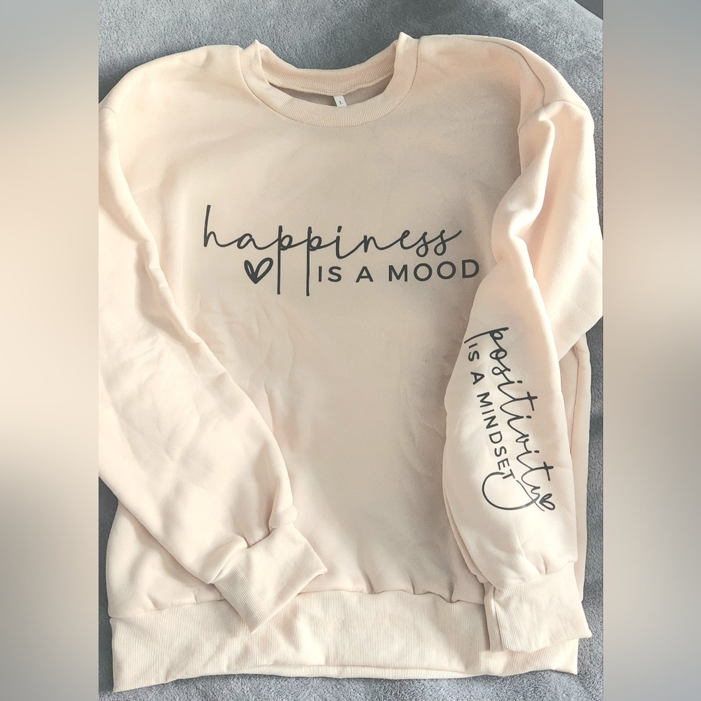 Cream Crewneck 'Happiness is a Mood'